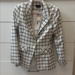 NWT 1. STATE Chic Windowpane Blazer Size 2 in Soft Ecru White Black